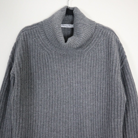 Christian Dior US 4 Cashmere Rib Knit Cowl High Low Tunic Sweater Gray - Picture 2 of 12